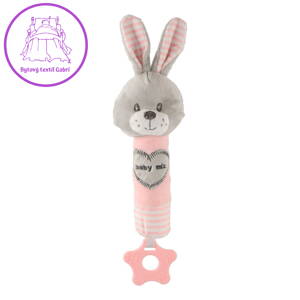 Dětská pískací plyšová hračka s kousátkem Baby Mix králík růžový, Růžová