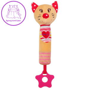 Dětská pískací plyšová hračka s kousátkem Baby Mix kočka, Červená