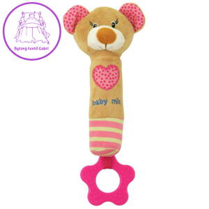 Dětská pískací plyšová hračka s kousátkem Baby Mix medvídek růžový, Růžová