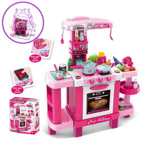 Dětská kuchyňka Baby Mix malý šéfkuchař + příslušenství růžová, Růžová
