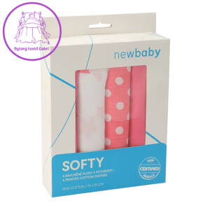 Látkové bavlněné pleny New Baby Softy s potiskem 70 x 70 cm 4 ks růžovo-bílé, Růžová