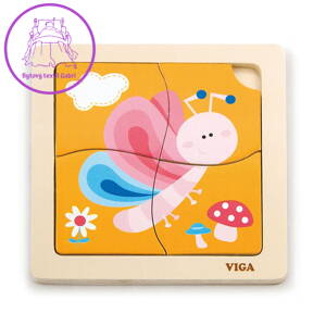 Dřevěné puzzle pro nejmenší Viga 4 ks Motýlek, Multicolor