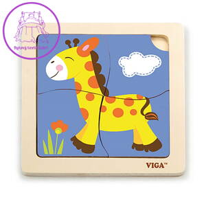Dřevěné puzzle pro nejmenší Viga 4 ks Žirafa, Multicolor