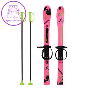 Dětské lyže s vázáním a holemi Baby Mix 90 cm růžové, Růžová