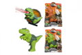 Dinosaurus pistole plast 13x16cm vypouštějící páru na baterie se světlem, zvukem 2 barvy v krabičce
