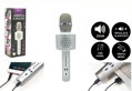 Mikrofon karaoke Bluetooth stříbrný na baterie s USB kabelem v krabici 10x28x8,5cm