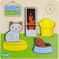 Vkládačka/Puzzle deskové obrysové dřevěné obývací pokoj v krabičce 14x20x2cm 18m+