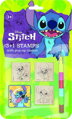 Razítka 3+1 s poduškou dřevěná 4,5x4,5cm s voskovkou Lilo & Stitch na kartě 17x28cm