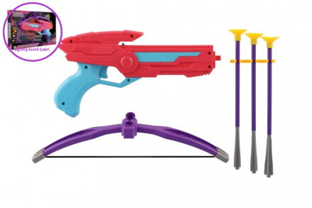 Kuše 27cm + šípy na přísavky 3ks plast růžová v krabici 33x20,5x5cm
