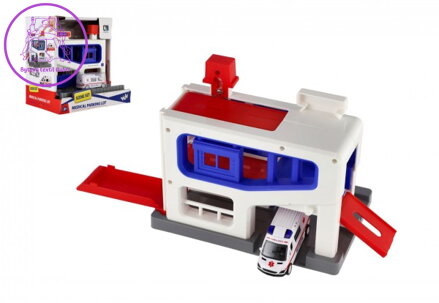 Parkovací garáž + auto ambulance plast v krabici 20x20x14cm
