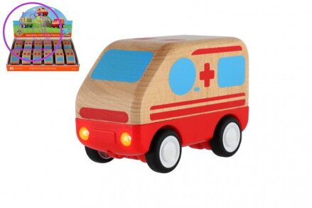 Auto ambulance dřevo na setrvačník 11cm 12ks v boxu 18m+