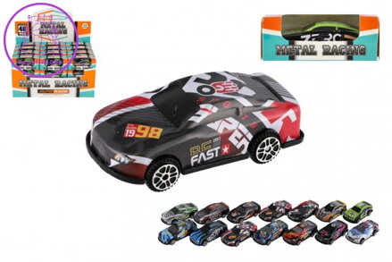 Auto závodní mini kov/plast 6cm na volný chod mix barev v krabičce 48ks v boxu
