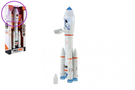 Raketa vypouštějící páru plast 36cm na baterie se zvukem se světlem s doplňky v krabici 17x38x6,5cm
