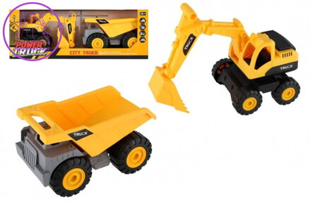 Auto stavební 2ks plast 18cm na volný chod  v krabici 39x14x11,5cm