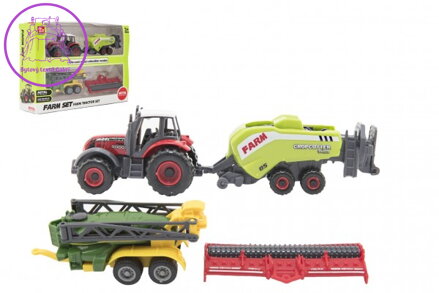 Sada farma traktor s příslušenstvím 4ks kov/plast mix druhů v krabici 21x15x6cm