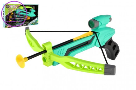Pistole/kuše s lukem na přísavky plast 25cm + šípy 3ks v krabici 36x21x5cm