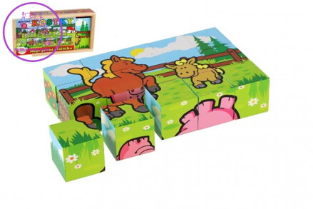 Kostky kubus Moje první zvířátka dřevo 15ks v dřevěné krabičce 20x13x5,2cm od 12 měsíců MPZ