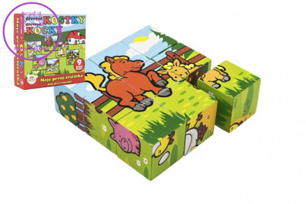 Kostky kubus Moje první zvířátka dřevo 9x9x3cm 9ks v krabičce 11x11x6cm 12m+ MPZ