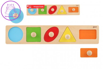 Vkládačka 5ks dřevo geometrické tvary pro nejmenší 45x9x2cm