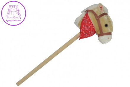 Kůň na tyči plyš 80cm na baterie se zvukem béžový v sáčku