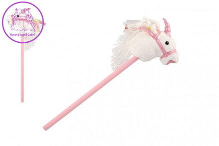 Kůň jednorožec na tyči plyš 80cm na baterie se zvukem bílý v sáčku