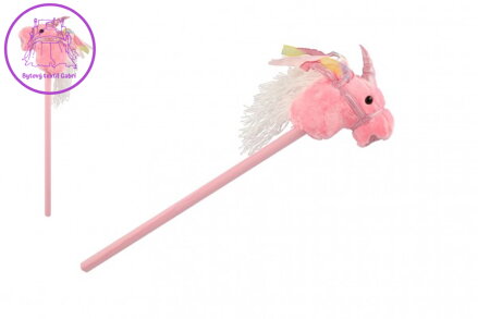 Kůň jednorožec na tyči plyš 80cm na baterie se zvukem růžový v sáčku