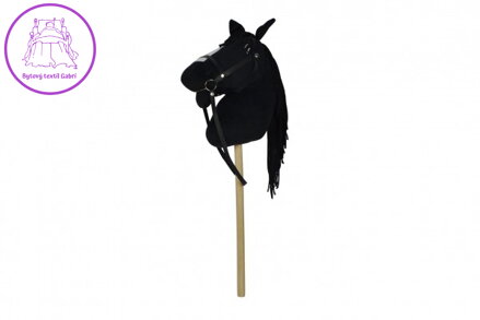 Kůň na tyči plyš 70cm na baterie se zvukem černý v sáčku