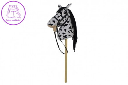 Kůň na tyči plyš 70cm na baterie se zvukem bílo-černý (Appaloosa) v sáčku