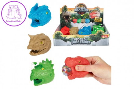Dinosaurus hlava mačkací antistresový 8cm 4 druhy 12ks v boxu