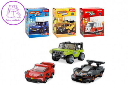 Stavebnice Blocks Cars - auta plast na zpětné natažení mix druhů  v krabičce 10x13x6cm