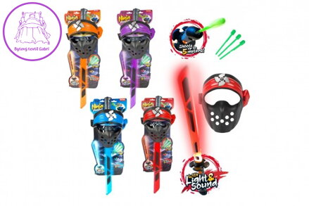 Ninja sada plast meč + maska + šipky 3ks na baterie se zvukem, světlem 4 barvy na kartě 20x62cm