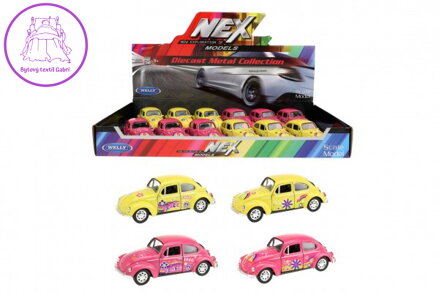 Auto Welly Volkswagen Beetle kov/plast 12cm 4 barvy na zpětné natažení 12ks v boxu