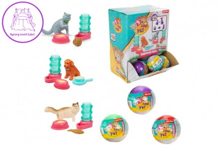 Míček s překvapením plast 6cm zvířátko s doplňky mix barev 24ks v boxu