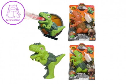 Dinosaurus pistole plast 13x16cm vypouštějící páru na baterie se světlem, zvukem 2 barvy v krabičce