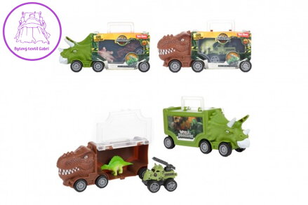 Dinosaurus kamion plast 16x7cm s doplňky 2 druhy v krabičce