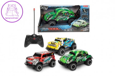 Auto RC terénní plast 16cm 27MHz na baterie svítící 3 druhy v krabici 24x12,5x13cm