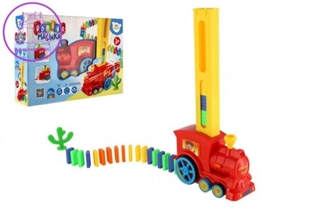 Lokomotiva/Vlak domino stavěcí plast 16cm na baterie se zvukem se světlem v krabici 33x23,5x8cm