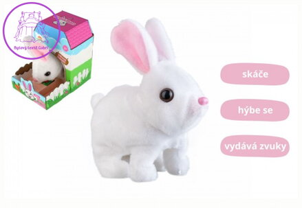 Králík Ben plyš/plast 16x17cm na baterie se zvukem s pohybem v krabici 13x19x18cm