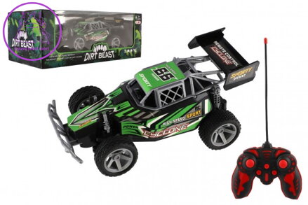 Auto RC Buggy rychlostní plast 23cm 27MHz na baterie zelené v krabici 35x13,5x18cm