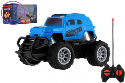 Auto RC mini truck plast 12cm 27MHz na baterie se světlem modré v krabici 18x11,5x10cm