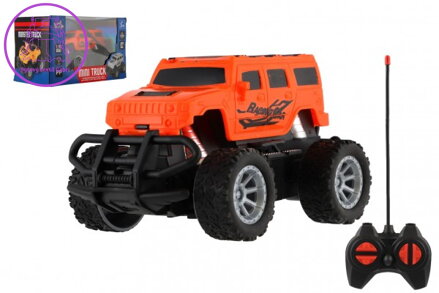 Auto RC mini truck plast 12cm 27MHz na baterie se světlem oranžové v krabici 18x11,5x10cm