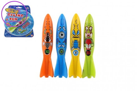 Torpédo pro potápění plast 13cm 4 barvy na kartě 17x18cm
