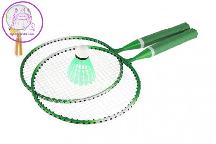 Badminton sada dětská kov/plast 2 pálky + 1 košíček 2 barvy v síťce 23x45x6cm