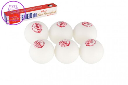 Míčky na stolní tenis 6ks SHIELD 4cm bezešvé bílé v krabičce 24x4cm