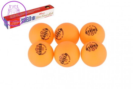 Míčky na stolní tenis 6ks SHIELD 4cm bezešvé žluté v krabičce 24x4cm