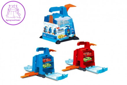 Garáž + 2 auta plast s vystřelovacím mechanismem 16x19x15cm