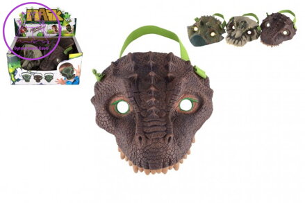 Maska dinosaurus gumová 15x18cm mix druhů 12ks v boxu karneval