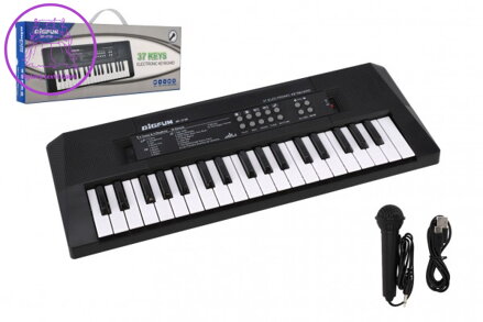 Pianko/Varhany/Klávesy 37 kláves plast 40cm napájení na USB + mikrofon v krabici 41,5x16x4,5cm