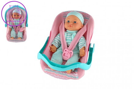 Panenka miminko plast/látka 30cm měkké tělo v nosítku/autosedačce s dudlíkem 2 barvy v blistru