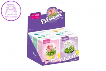 Stavebnice mini KOCO Květina v květináči plast 6 druhů v krabičce 10x14x6cm 6ks v boxu